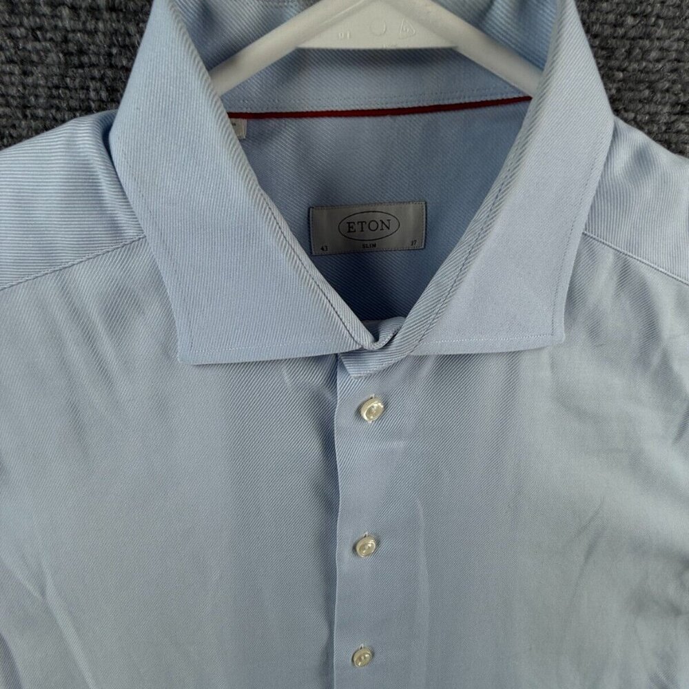 Eton Slim 17 Blue Twill Button Up Dress Shirt Men Cotton Long Sleeve Designer ** - Picture 2 of 16
